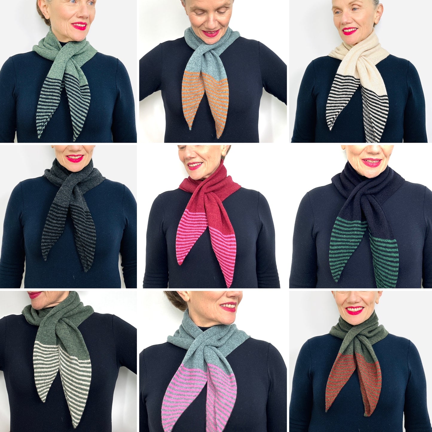 Black & Charcoal Grey Lambswool Striped Pull-Through Kerchief