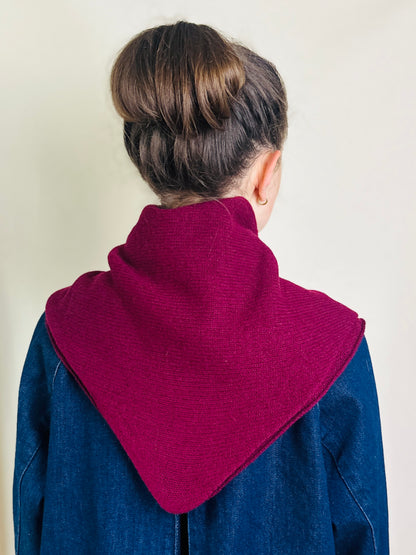 Burgundy Triangle Scarf, merino wool, laid flat