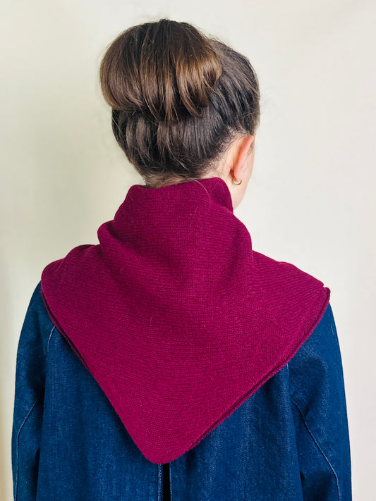 Burgundy Triangle Scarf, merino wool, laid flat