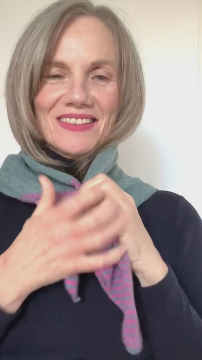 Caspian Blue & Pink Lambswool Striped Pull-Through Kerchief