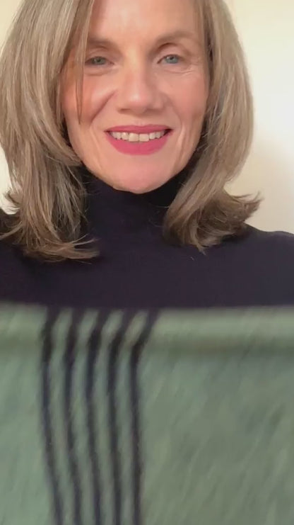 Peacock Green & Navy Blue Lambswool Striped Pull-Through Kerchief