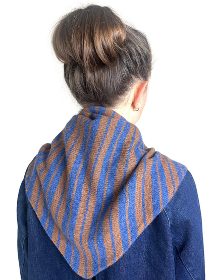 Rhapsody Blue and Spaniel Brown Single Layer Triangle Scarf, wool, worn by a model